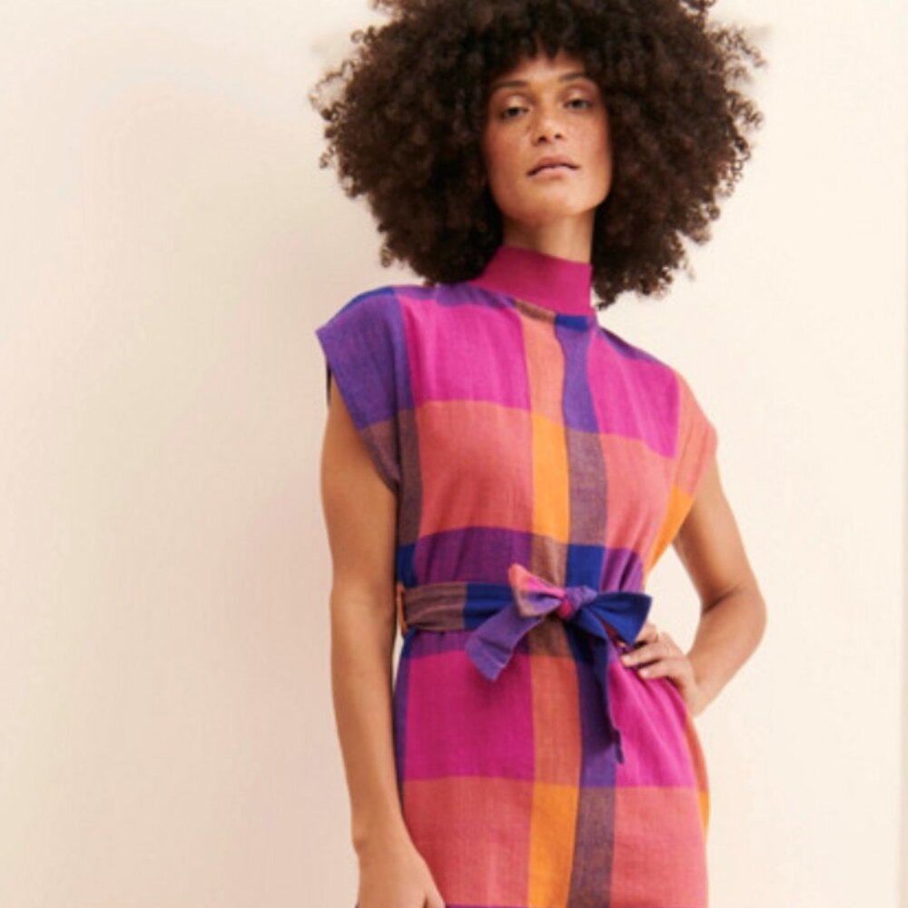 Rujuta Sheth Pink & Purple Plaid Belted “Comfy Jumper” Jumpsuit